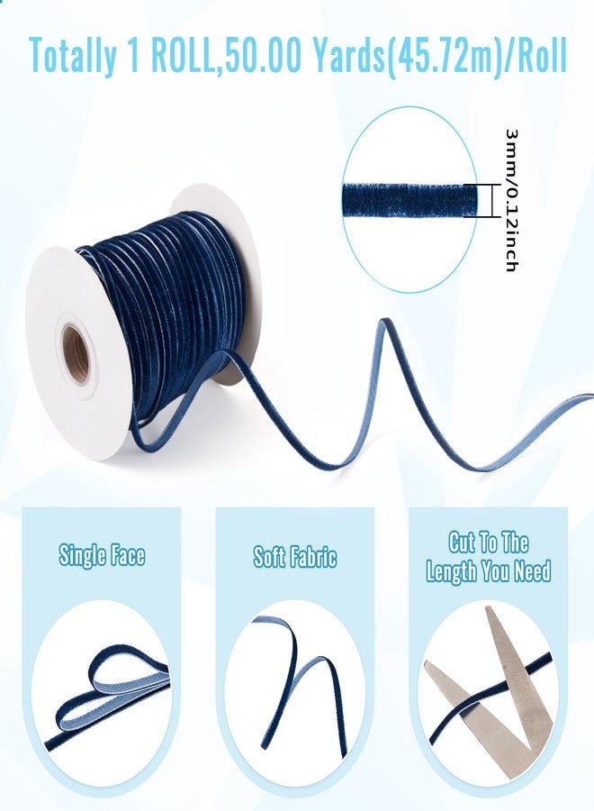 Craftdady 50 Yards 3mm Blue Velvet Ribbon Vintage Single Face Velvet Ribbon for Party Wedding Flower Bouquet Hair Bows DIY Crafts Decoration Flat Ribbons for Gift Packing Christmas Wrapping Bows - Image 3
